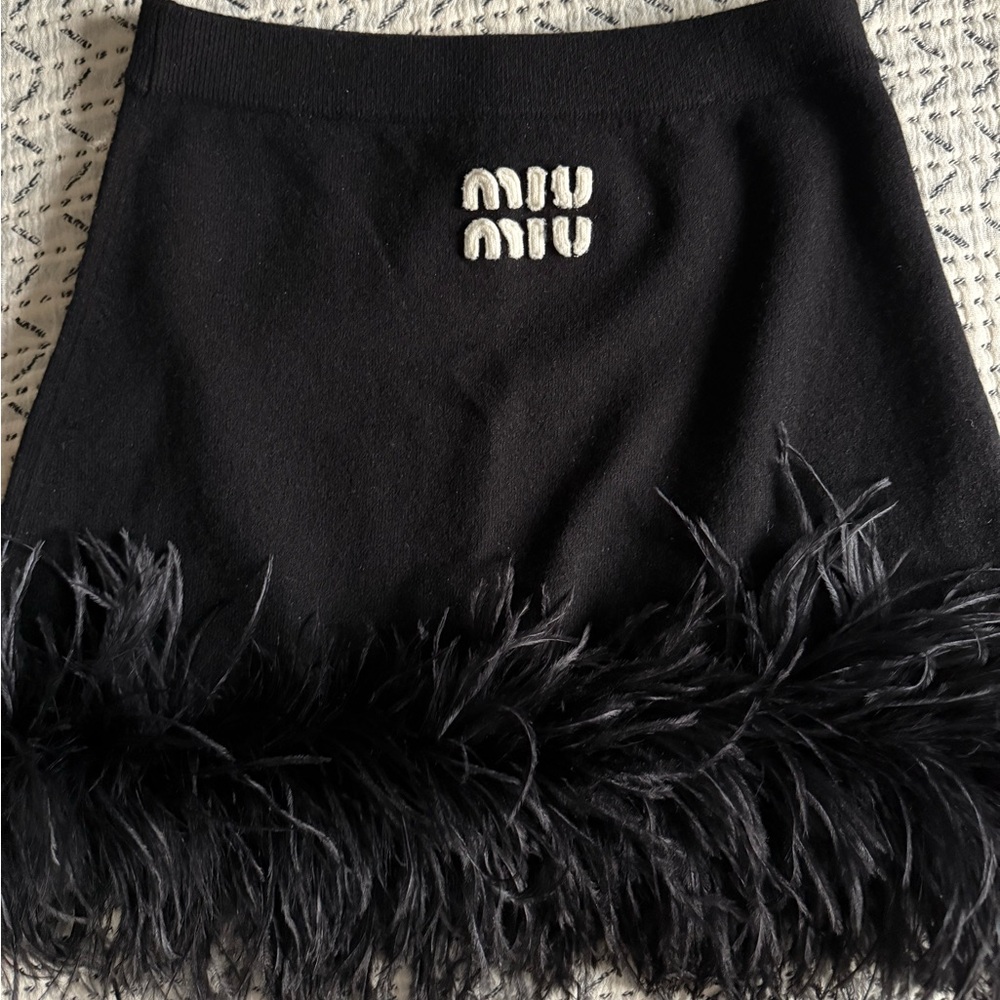 MIU MIU 2022 Cashmere Feather Trim Mini Skirt US4/IT40 - Picture 8 of 11